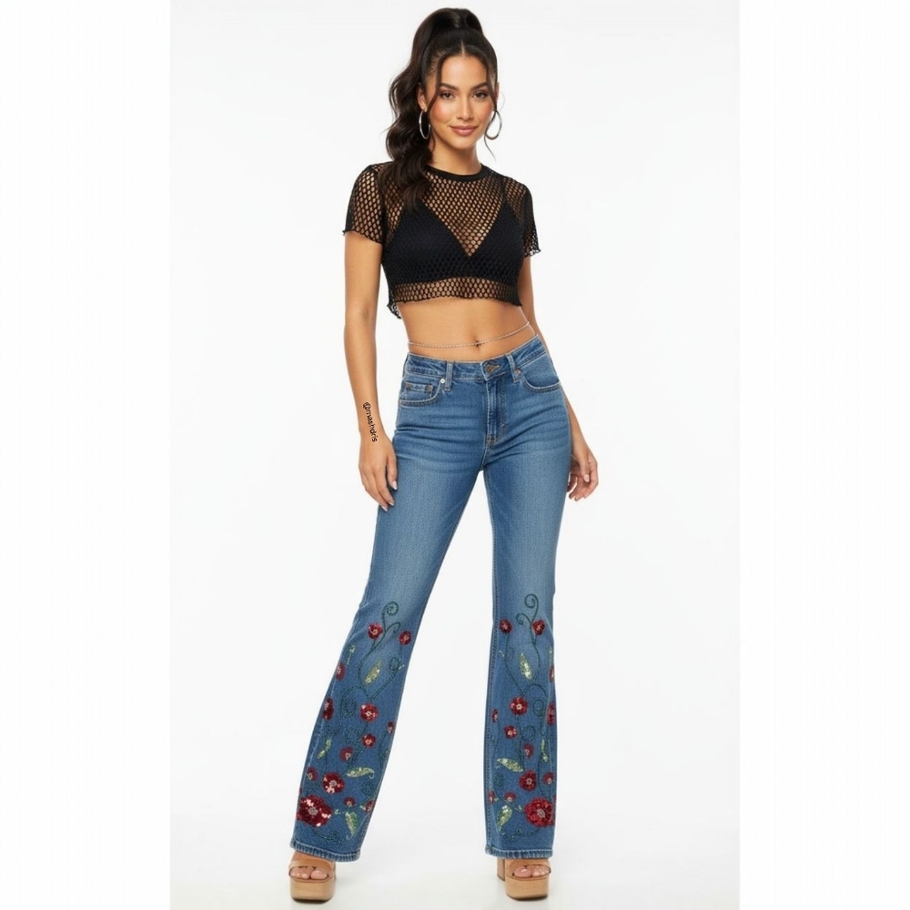 Parasuco Blue Embroidered Boot Cut Jeans